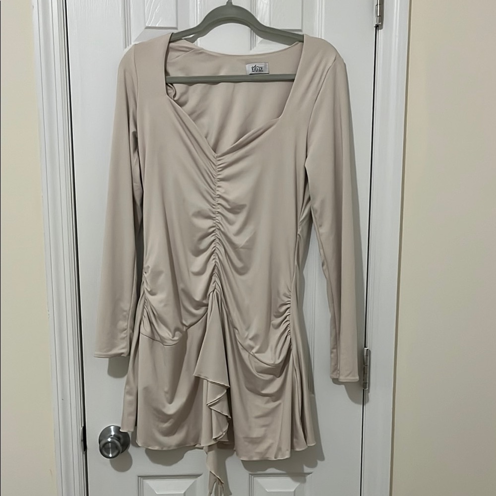Oh Polly Cream Ruched Mini Dress